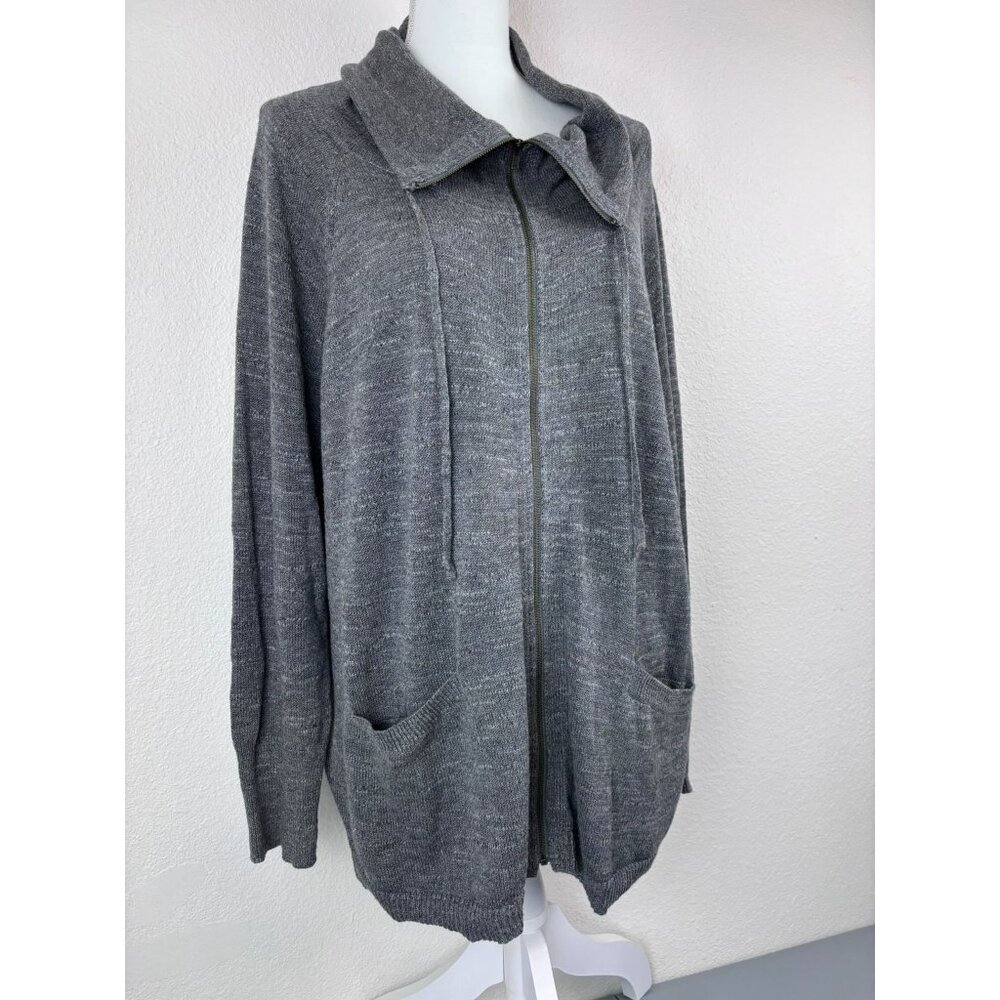 Eileen Fisher women's medium‎ grey oversized full zip knit cardigan sweater